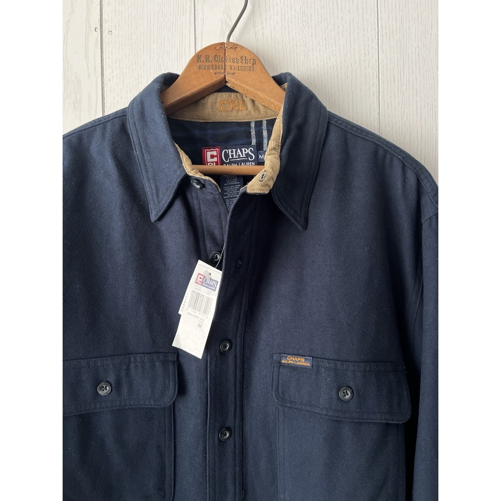 Chaps Ralph Lauren Chamois Shirt Jacket Mens M Oversized Navy Plaid Lined NWT